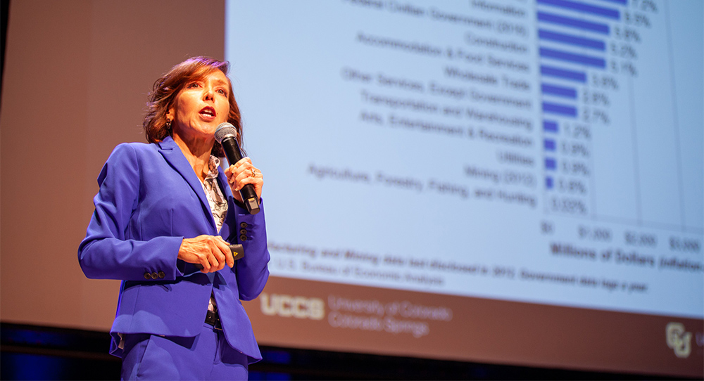 Tatiana Bailey addresses attendees at the 2019 UCCS Economic Forum